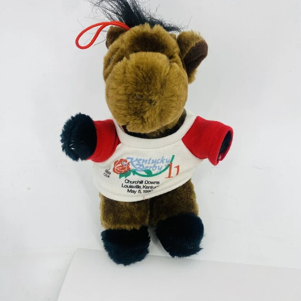2- '90 Kentucky Derby Stuffed Horse Ornament Churchill Downs Souvenirs Red Green